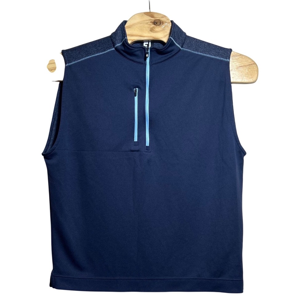FootJoy Mens XL Navy Blue Quarter Zip Golf Vest Heathered Yoke Chest Pocket